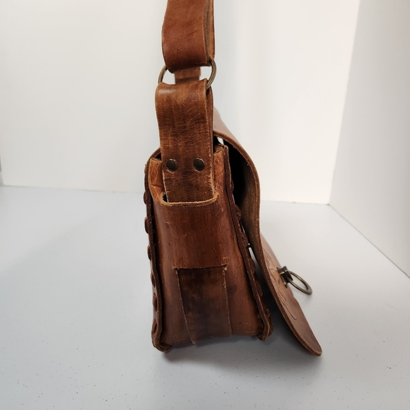 Vintage 1960s Mexican Tooled Leather Horse Lily Floral Crossbody Handbag Purse - Picture 5 of 12